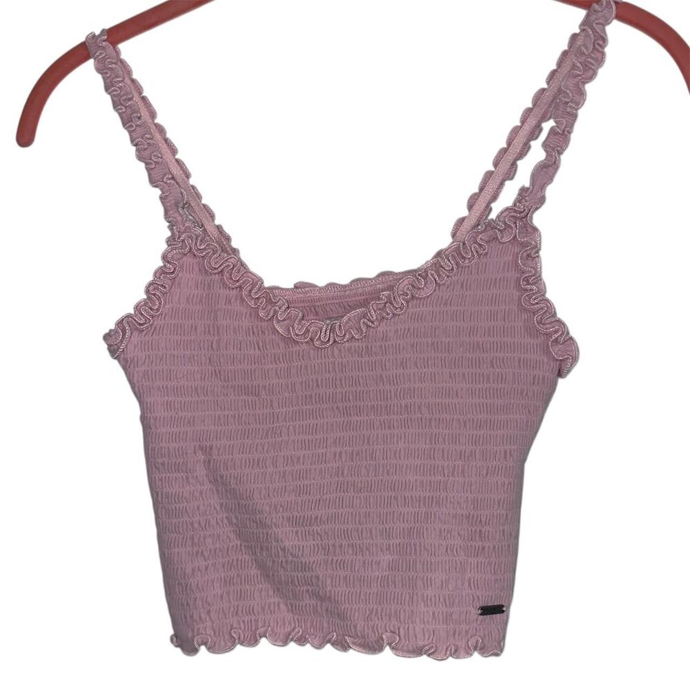 Hollister Pink Ruched Crop Top S - Cropped Tank Cotton Basic